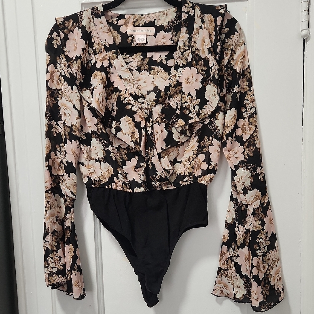 Unworn Floral Print Black Bodysuit